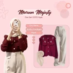 One Set Wanita Hijab Blouse Rajut Darika + Oro Pants + Hijab Segi Empat