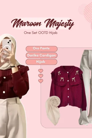 One Set Wanita Hijab Blouse Rajut Darika + Oro Pants + Hijab Segi Empat