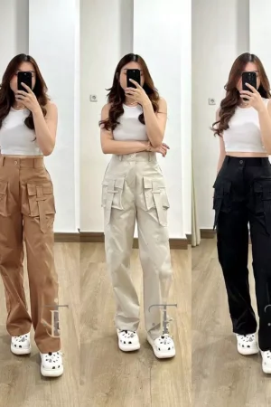 Yura Cargo Wanita Cargo Pant Pocket Celana Kargo Wanita Casual