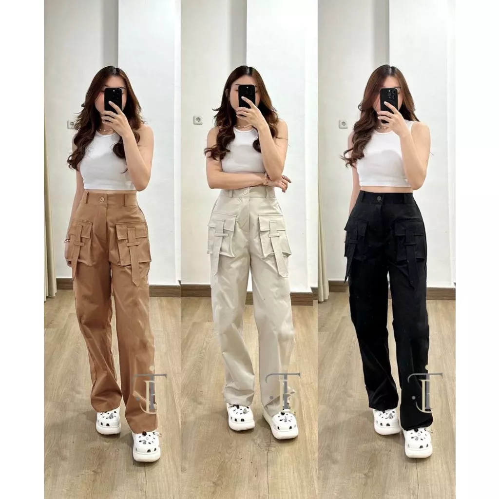 Yura Cargo Wanita Cargo Pant Pocket Celana Kargo Wanita Casual