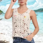 AXTZH Beige Crochet Beachwear Tank Top